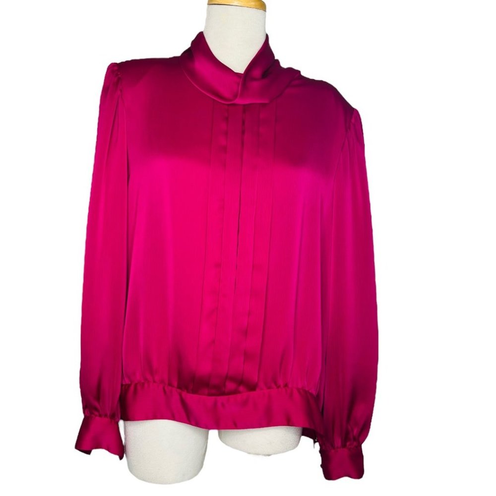 80s Liz Claiborne CollectionSilk Blouse Cowl Neck Dolman Sleeves Hot Pink 14